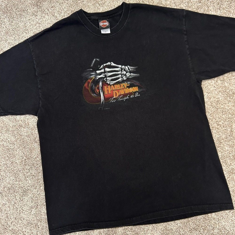 Harley Davidson Too Tough To Die Tshirt Smoky Mountains‎ Men 2XL Skeleton Hand